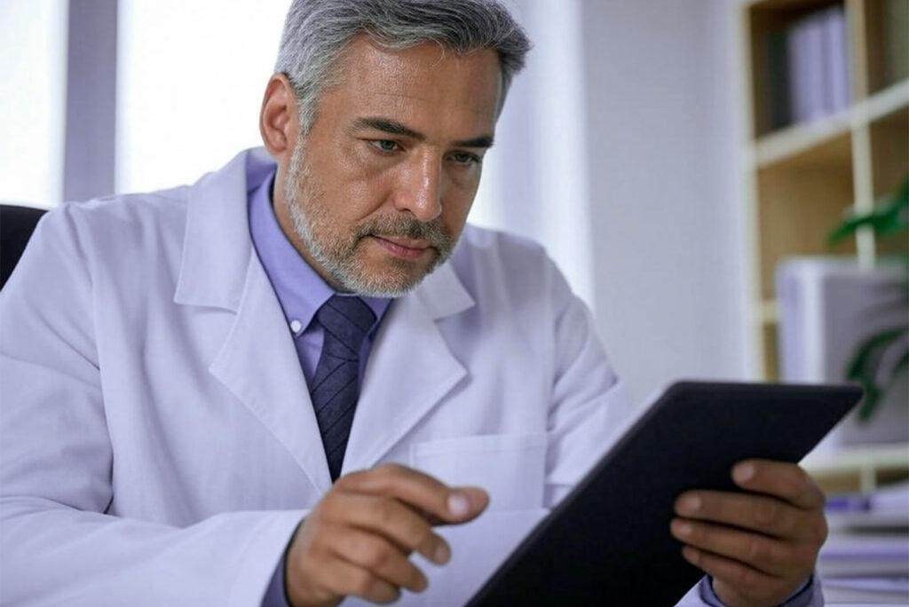 Doctor usando Llave MX para acceder a un expediente clínico digital