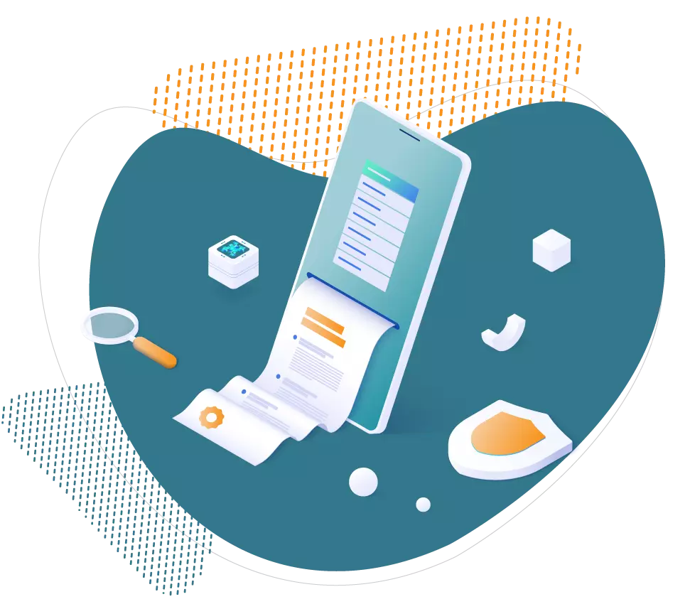 ilustración de tablet representando agilidad, automatización y seguridad de datos